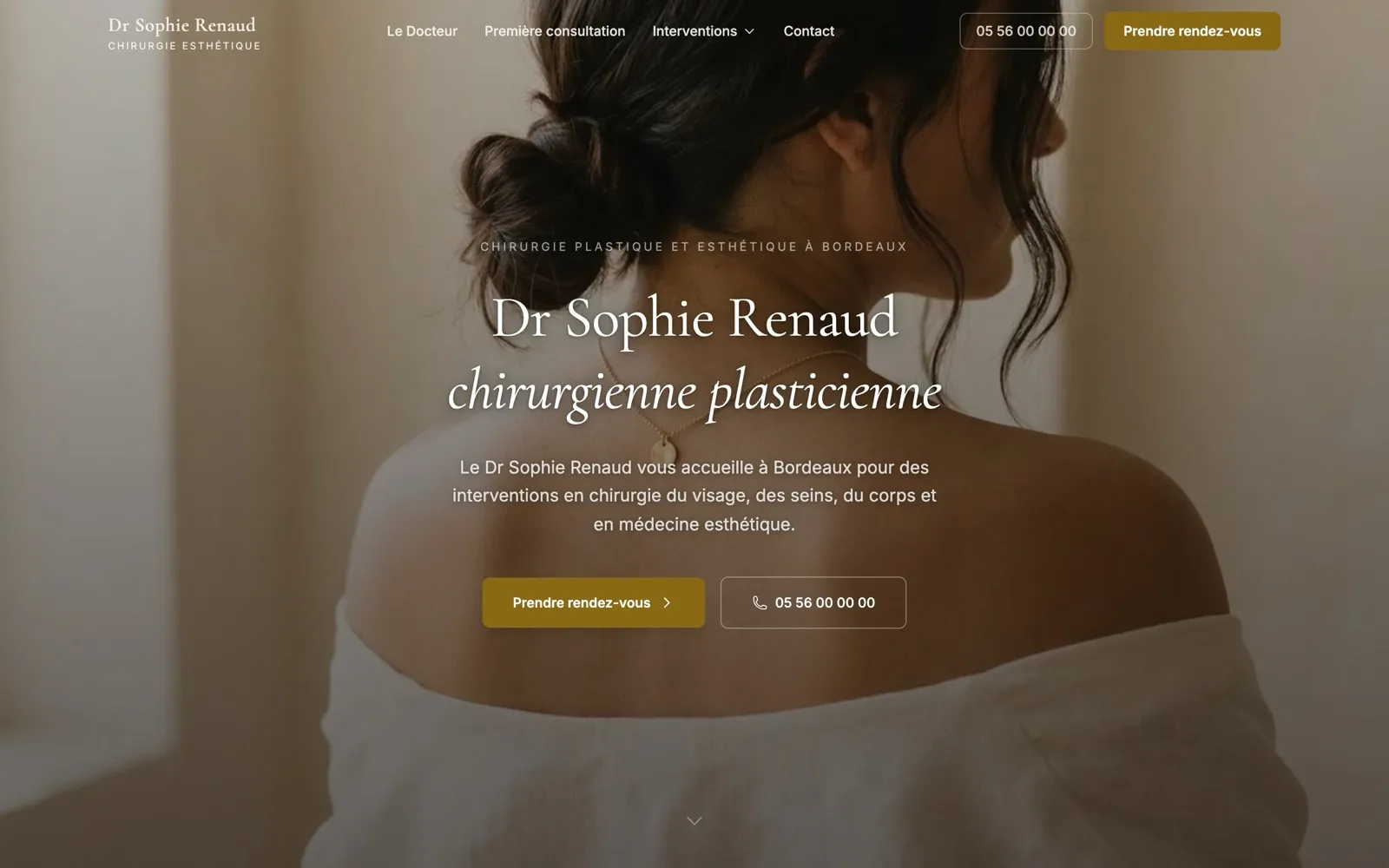 Page d'accueil du site de démonstration WebEsthétique : Dr Sophie Renaud, praticienne fictive